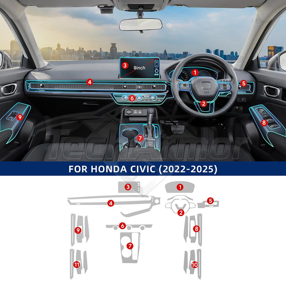 Car Interior TPU Protector Anti-scratch Film For Honda Civic -2025 Auto Protective Transparent Anti-tear Sticker Accessories