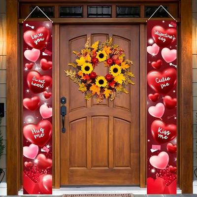 2/4 Stück Valentinstag Polyester Veranda Banner, 12x70,8 Zoll Herz- & Cupcake-Design, Liebe Hängedekoration für Zuhause, Hochzeit, Jahrestag