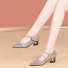 New rhinestone word with thick heel single shoes women's high heels 2025 spring and autumn fashion medium heel wedding shoes shallow mouth women's