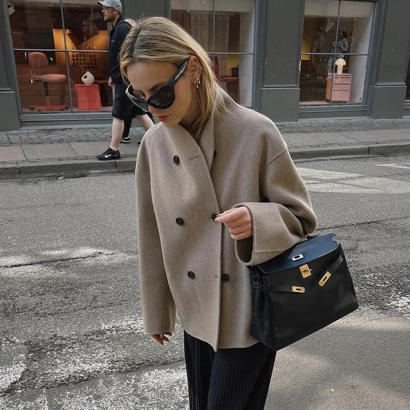 Elegant Faux Fur Jackets Women Loose O-neck Long Sleeves Double Breasted Female Coats 2024 Autumn Winter New Lady Streetwears