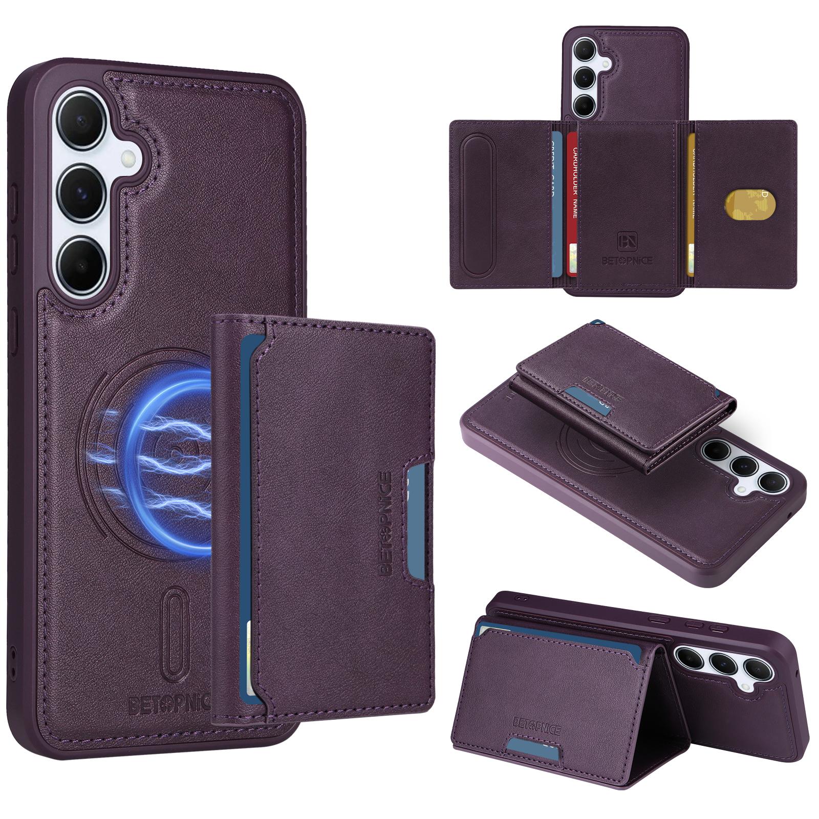 

For Samsung Galaxy A55 5G Magnetic Case BETOPNICE Leather Phone Cover Kickstand with Detachable Card Bag Purple