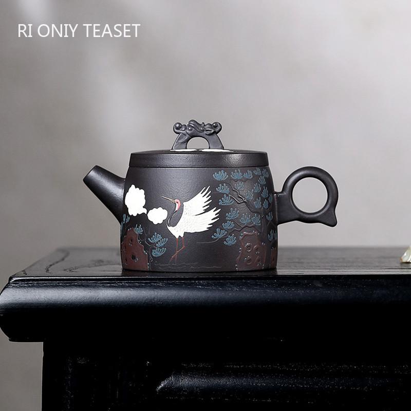 180ml Chinese Yixing Purple Clay Teapot Beauty Kettle Famous Handmade Flying Crane Pattern Tea Pot Zisha Tea Set Customized