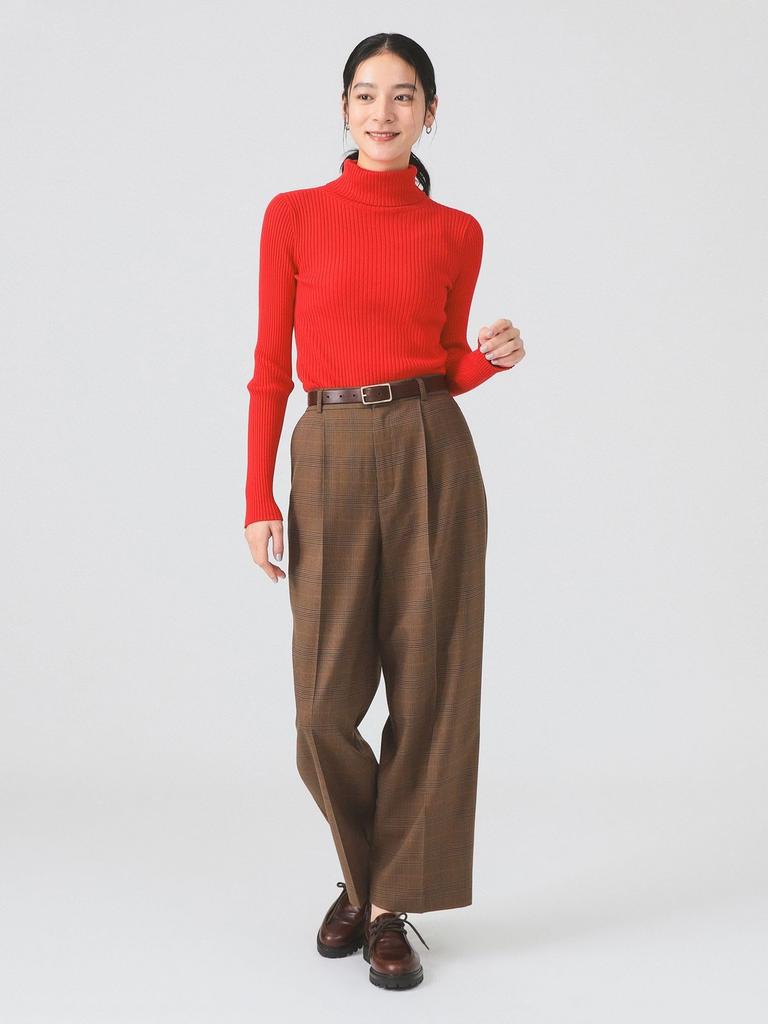 Ray Beams Women's Check Tuck Pants, Brown 1