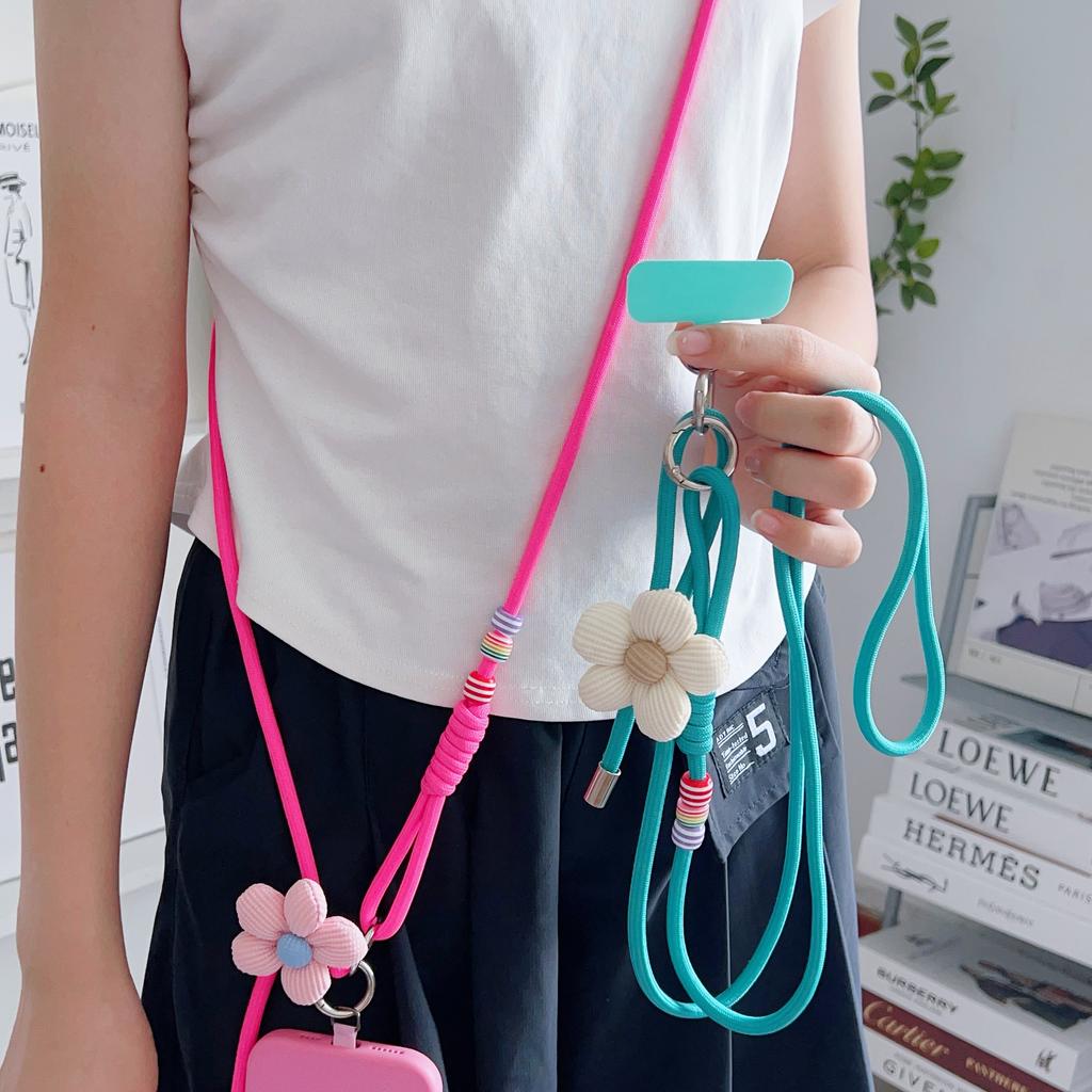 Fashionable Flower Double-Sided Adjustable Mobile Phone Universal Lanyard, Diagonal Long Lanyard Anti-Loss Hanging Piece