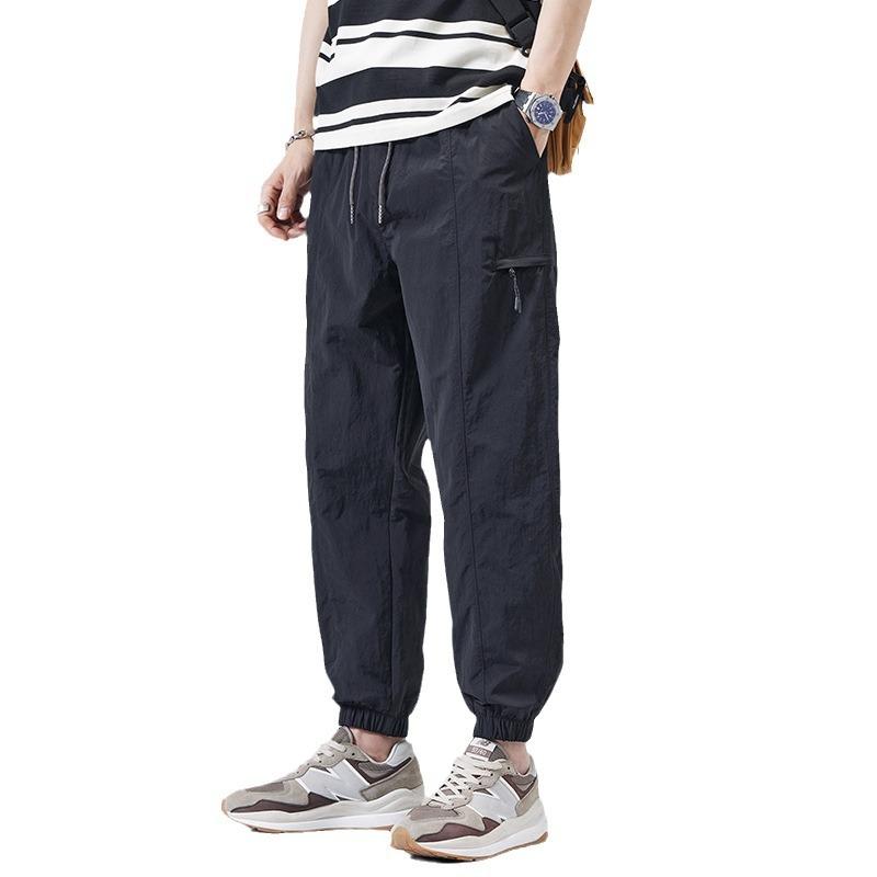 Mingge | Summer New, Ice Silk Pants Men's Tooling Charge Pants Loose Casual Tie Casual Pants