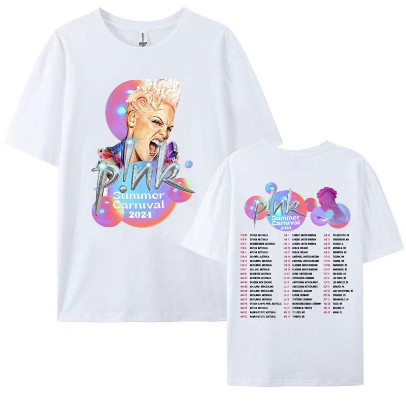Cantante P NK Rosa Tour Carnevale Estivo 2024 Maglietta Concerto Abbigliamento Donna Moda Retro Punk Hip Hop T-shirt Uomo Streetwear