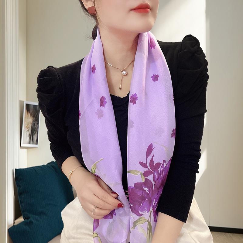 Large 95cm Square Korean Silk Chiffon Scarf for Women - Printed Neck or Head Scarf