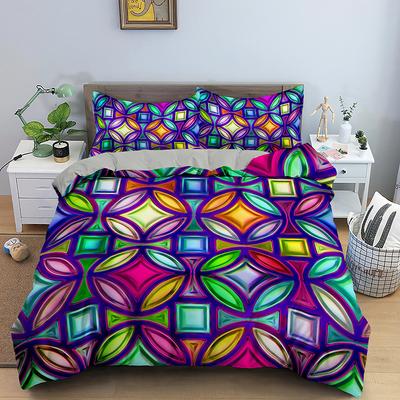 Geometric Duvet Cover Set Colourful 3D Design Polyester Comforter Cover Bedding Set King Queen Twin Full Size for Kids Teens Boy