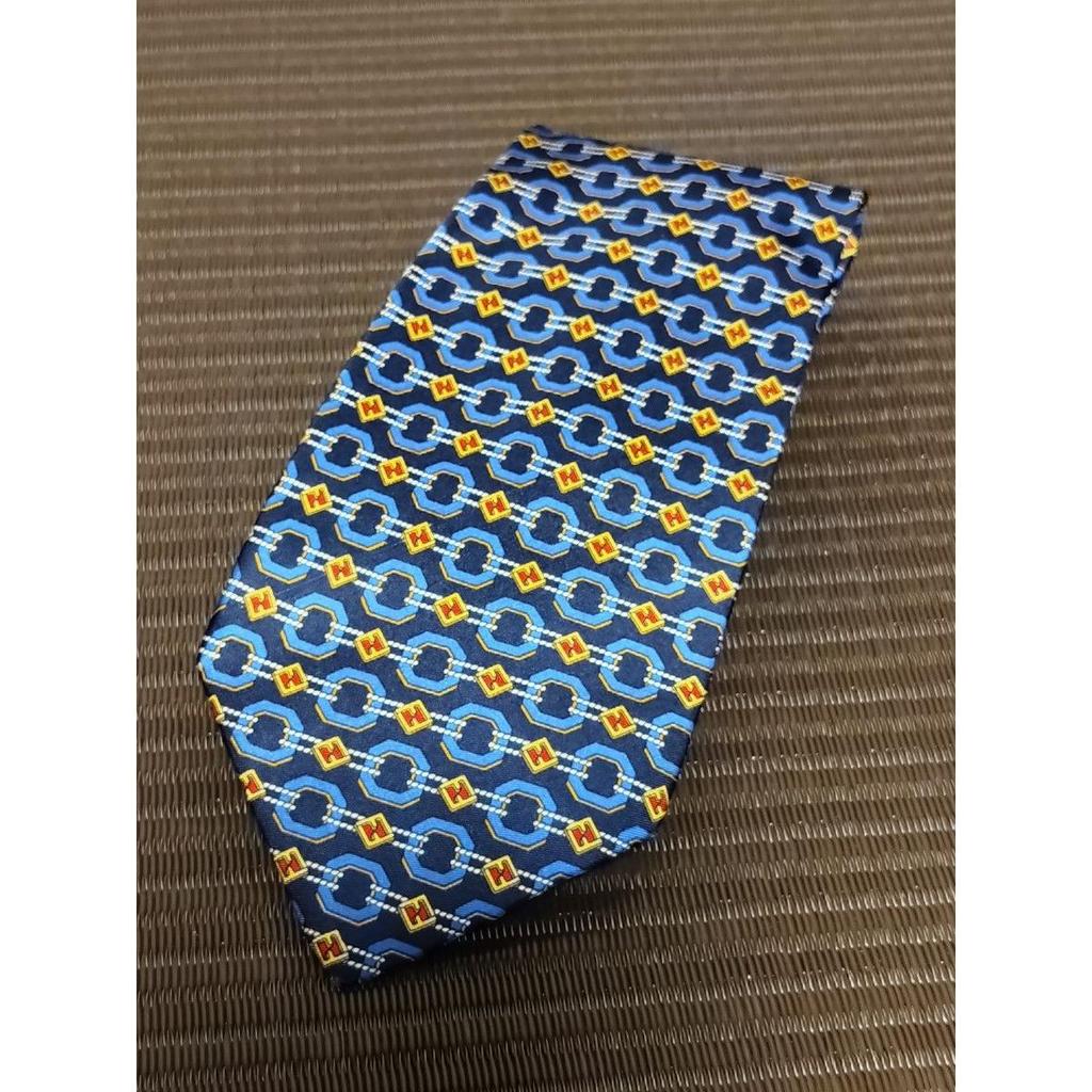 Used FENDI Tie Chain Pattern Blue 100% Silk