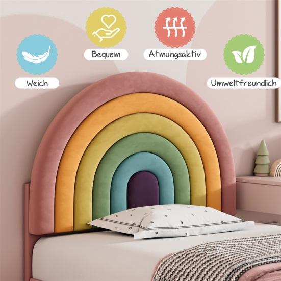 Teen Bed with Height-Adjustable Rainbow Headboard Ergonomic Design Strong Load Bearing Easy To Assemble Youth Bed Home Furniture