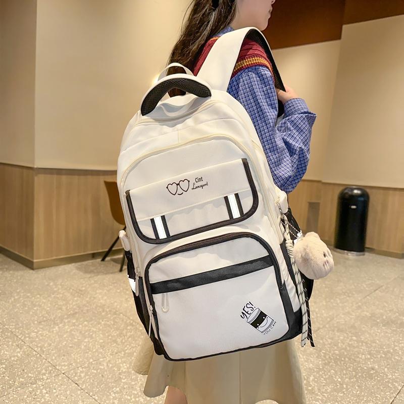 Dámský batoh s velkou kapacitou Studentská školní taška pro dívky Barevný blok batoh