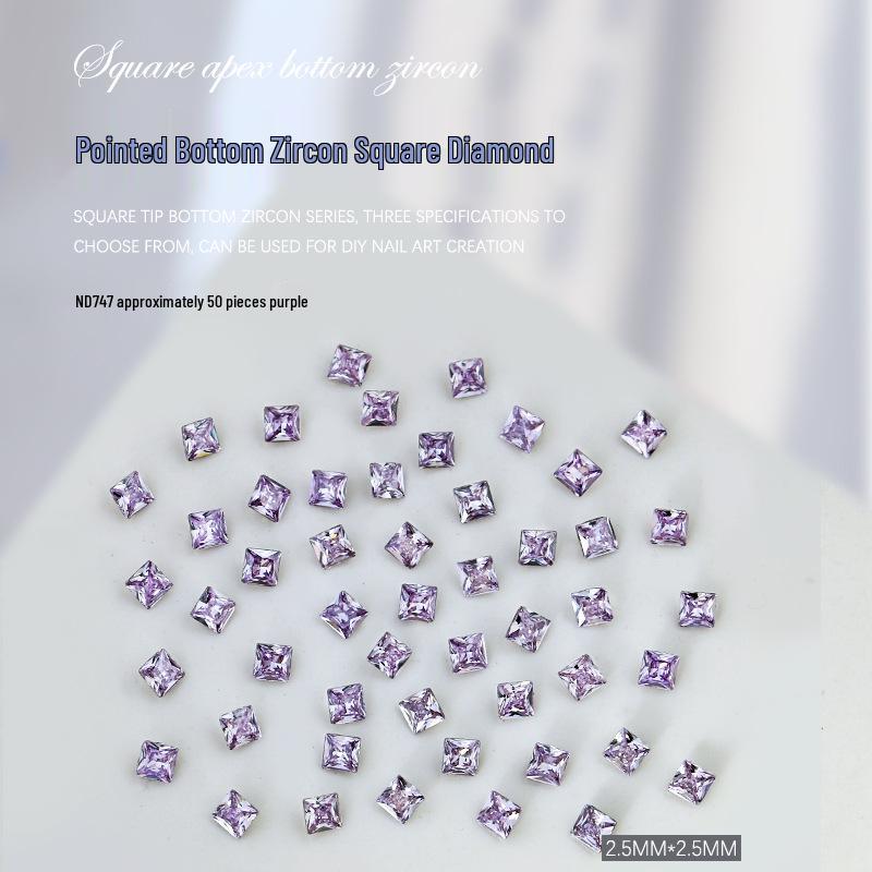 Décorations d'ongles carrées en zircon 5A, 50 pièces