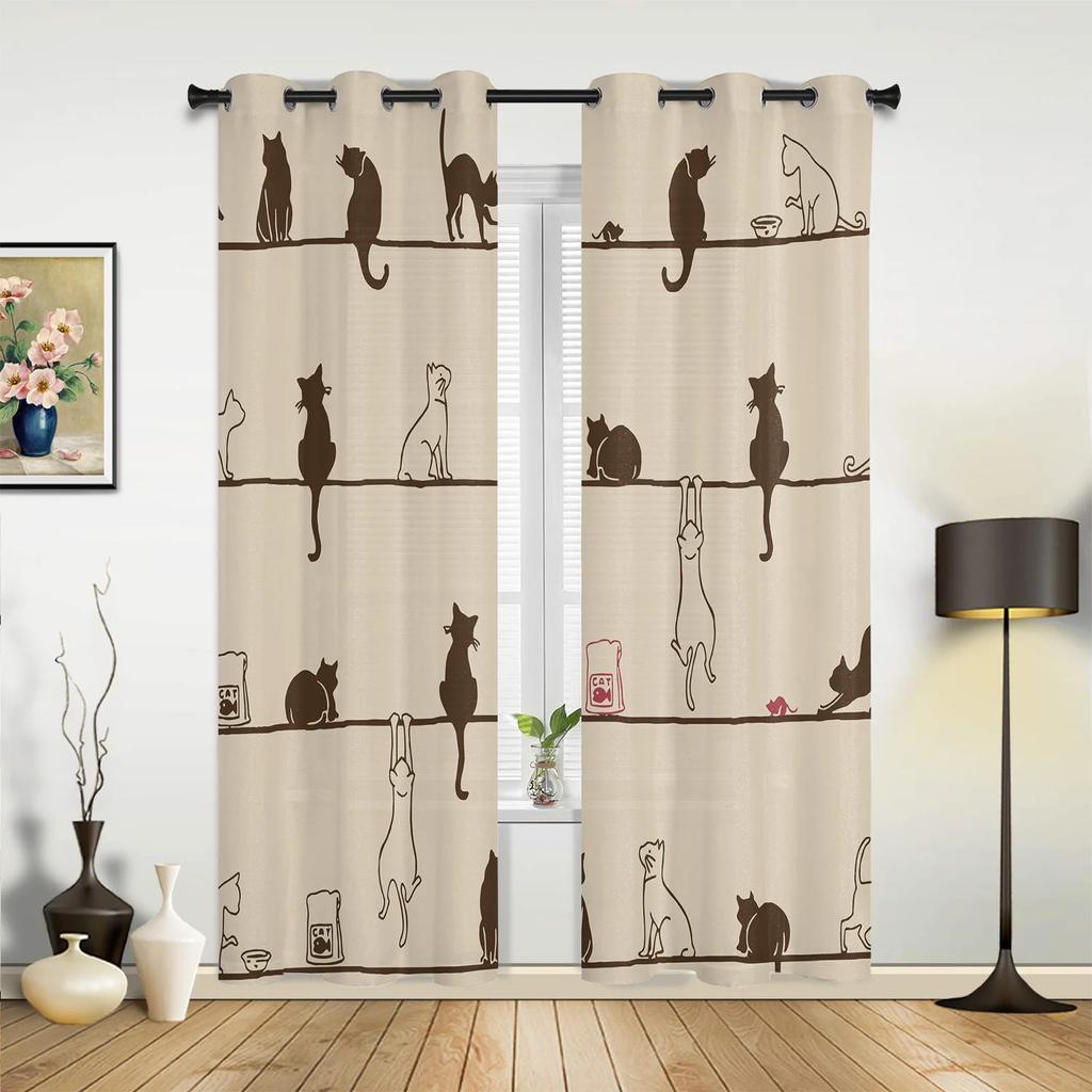 Cat Roof Kitten Night Moon Stars Curtains for Bedroom Living Room Drapes Kitchen Children's Room Window Curtain Home Decor