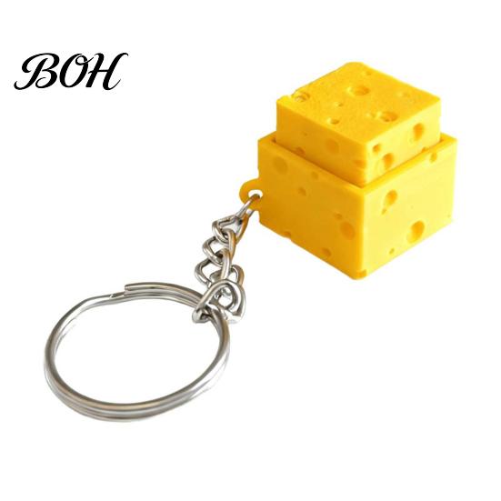 Portable Decompression Toy Simulated Cheese Fidget Clicker Keychain, 3D Printed Cube Finger Clicker, Anxiety Stress Relief Push Button for Office