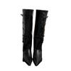 Wasteland Wind Autumn and Winter New Boots Women's But Knee Pointed Belt Buckle Slope Heel Western Cowboy Boots High Trousers Boots