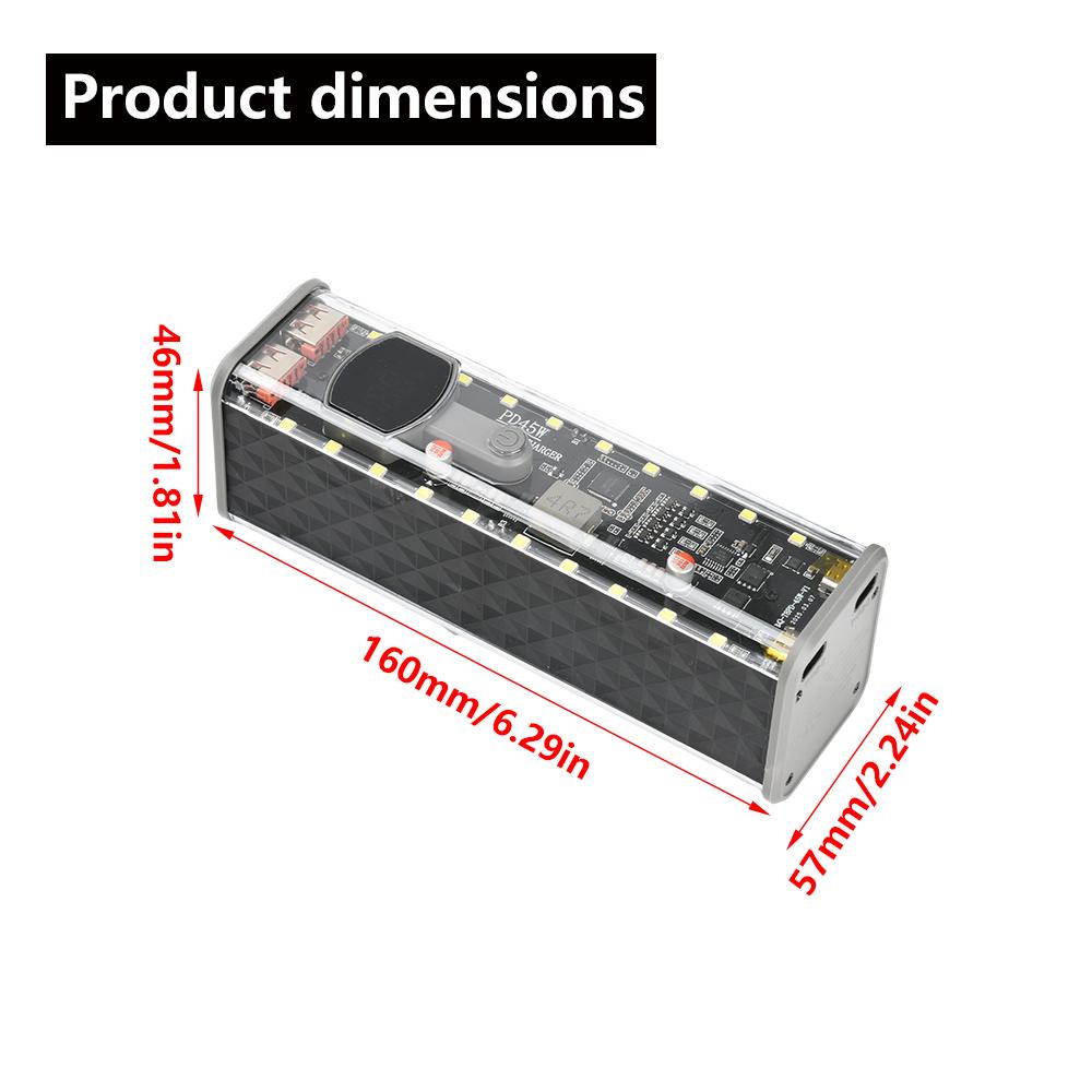 Pouzdro na 8*18650 baterie PD 45W Super rychlé nabíjení Průhledné dobíjecí pouzdro Svařovací box s venkovním světlem