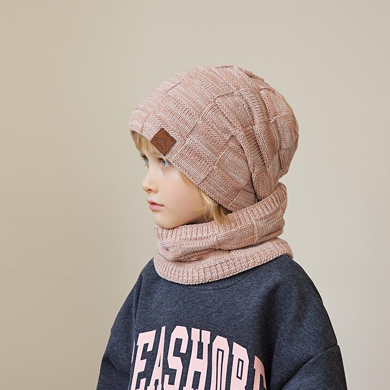 Winter Kids Keep Warm Beanie Scarf Sets 2 Pieces Hats For Boys Girls Outdoor Windproof Fleece Lining Stripe Knit Cap Children