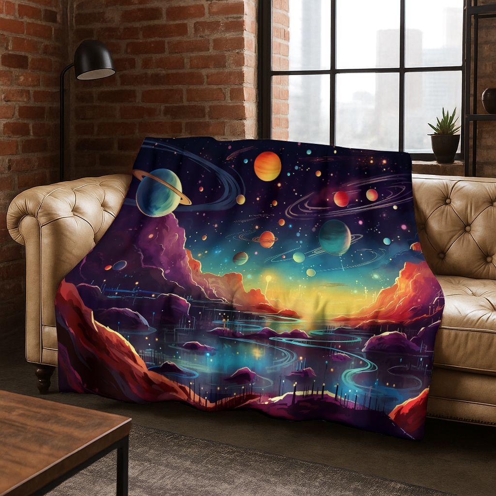 Dreamy Galaxy Universe Space Stars Black Hole Earth Flannel Blanket,Cozy Soft Throw Blanket for Home Bedroom Bed Sofa Cover Gift