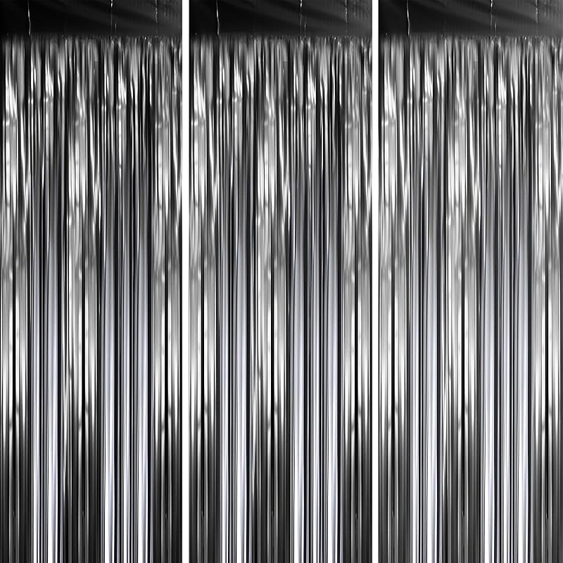 3 Pack 3.3x8.2 Feet Gold Foil Fringe Backdrop Curtains, Tinsel Streamers, Fringe Backdrop for 2025 New Years Eve, Graduation, Birthday, Baby Shower,