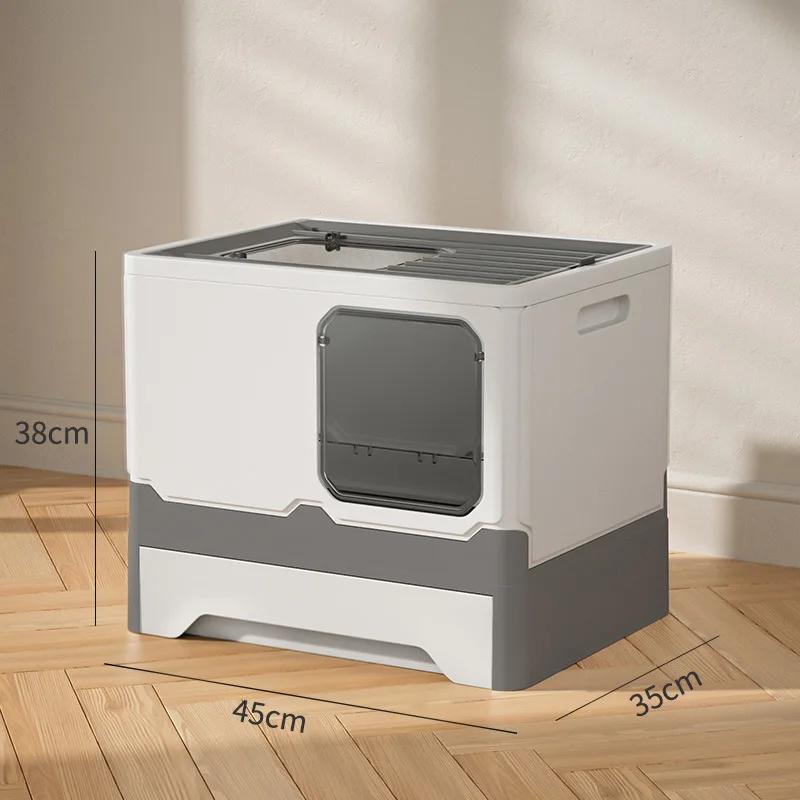 Cat Litter Box  Double Door Enclosed Kitty Toilet  Cat Litter Box Tray  Drawer Litter Pan with Drawer Pan and  Scoop