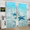 Set Of 2 Ocean Starfish Printed Curtains Pole Bag Christmas Decorations Home Room Curtain Made Polyester