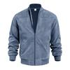 Men Suede Zip Up Jacket Long Sleeve Stand Collar Solid Color Casual Punk Style