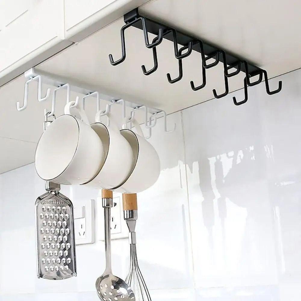 Multifunction Double-row Storage Hook Punch-free Cabinet Metal Shelves Hanging Cup Holder Hooks