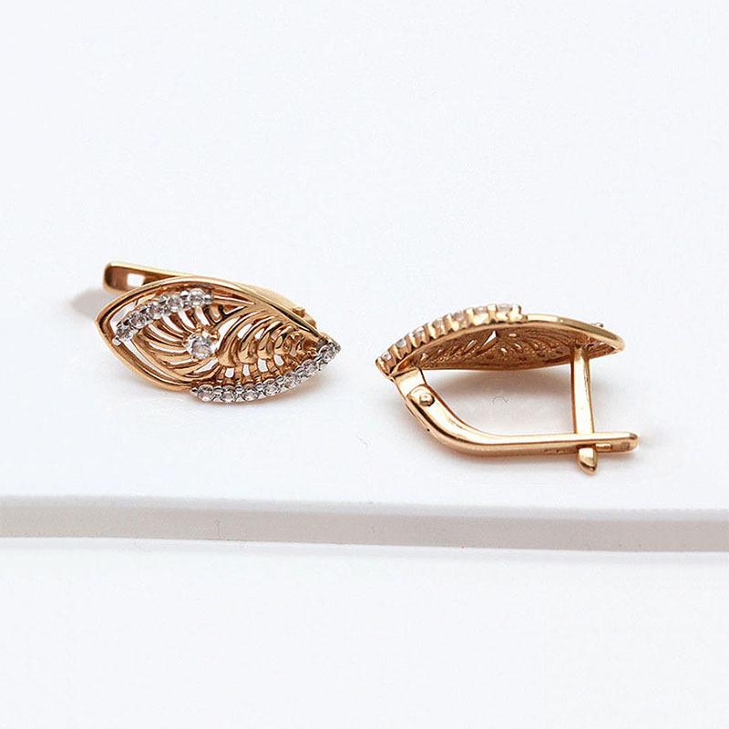 Exquisite Russian Purple Gold Rhombus Earrings Inlaid With Horse'S Eye Zircon Classic Soviet Rose Gold-Plated Ear Buckle Jewelry