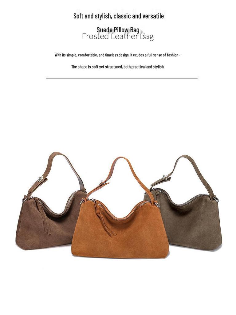 Women's 2026 Korean Fashion Large Capacity Genuine Leather Frosted Cowhide Crossbody Shoulder Bag