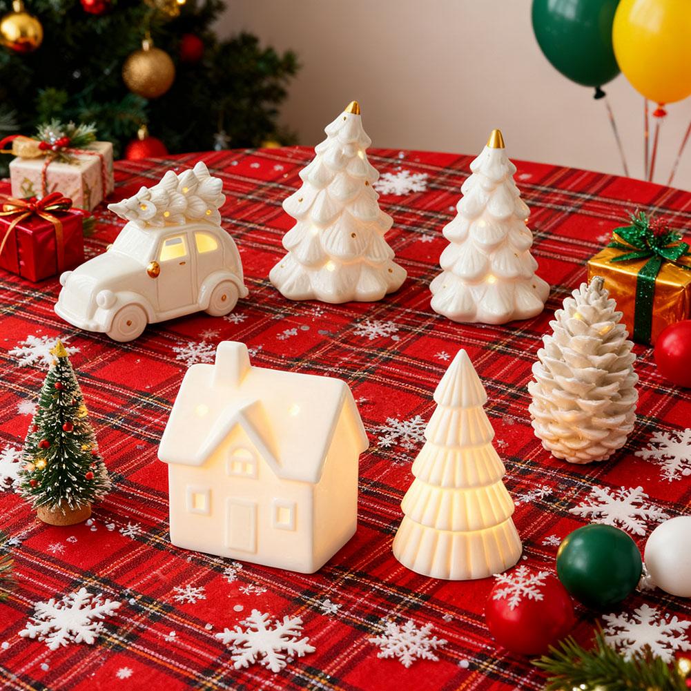 NEW Christmas Ceramic House Desktop Decoration Glowing Christmas Snowhouse Snowman Christmas Tree Decoration Ornament