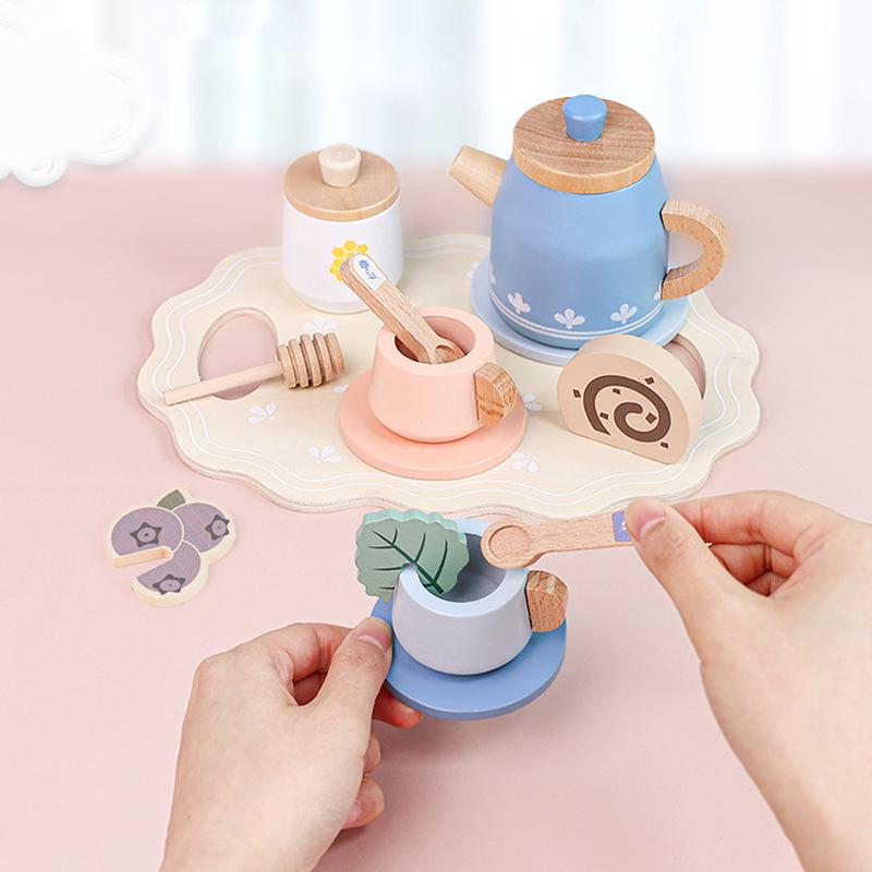 Wooden Afternoon Tea Set for Kids: Educational Toy with Tea Cups & Cakes