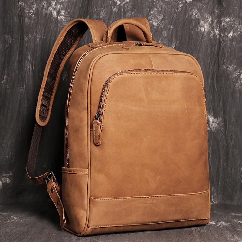 Retro Men'S Leather Backpack Women'S Crazy Horse Leather Travel Backpack Large Capacity Cowhide Computer Bag