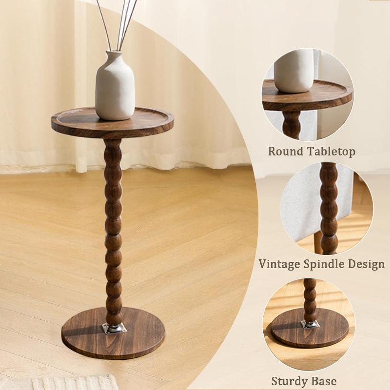 Round Side Table, Small Drink Table for Small Spaces, Modern Accent Nightstand with Solid Wood Leg for Living Room