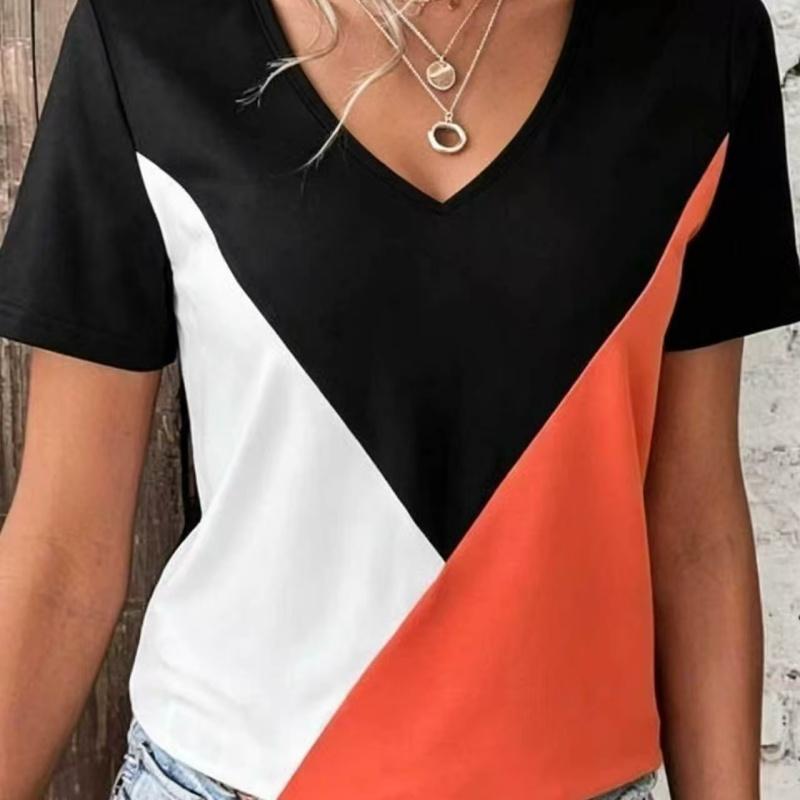 Sommer Damen 3D-Druck V-Ausschnitt T-Shirt Mode Vielseitig Atmungsaktiv Trend Lässig