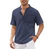 Men's Fashion Cotton Hemp Hippie Casual Pocket Short Sleeve Beach T-Shirt