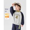 Right European Style Boys' Raglan Sleeve Cartoon Fleece-Lined Thickened Crew Neck Sweatshirt Winter Clothing Baby Toddler Thickened Warm Top Trendy