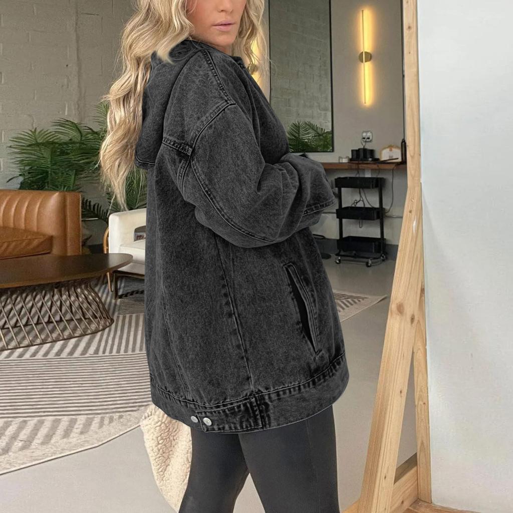 Women's Casual Pullover Denim Jacket Vintage Distressed Jean Hoodie Jacket Tops