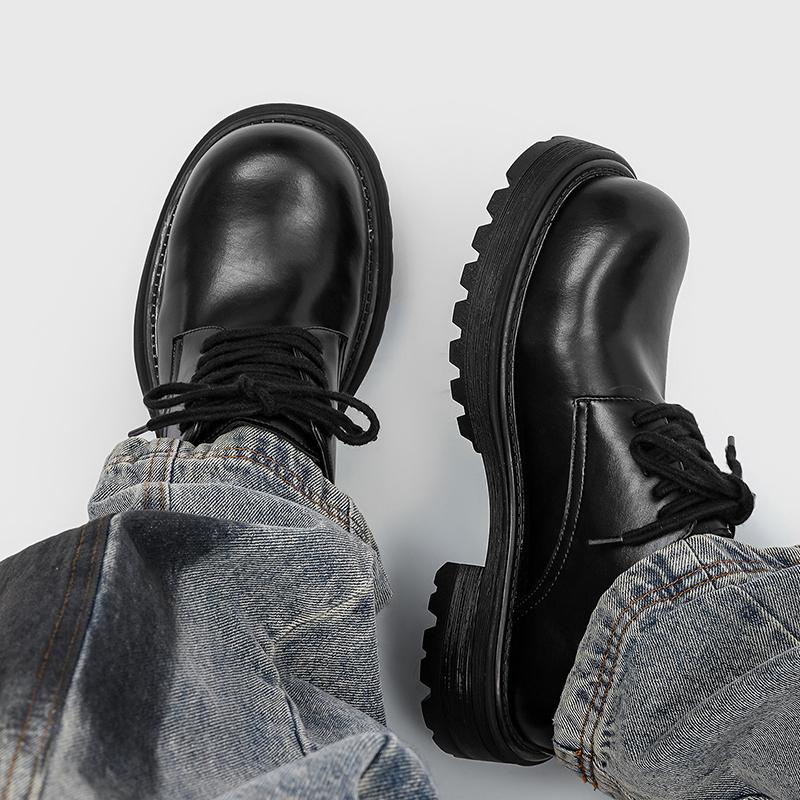 Men's Derby Thick soled Leather Shoes Minimalist British casual style Party Business Office High quality shoes Black Versatile