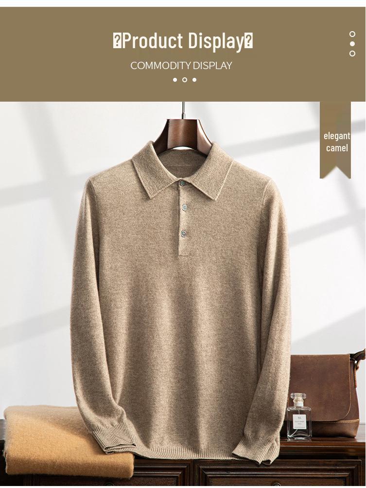Men's Cashmere Polo Collar Sweater - Autumn/Winter Knit Base Layer