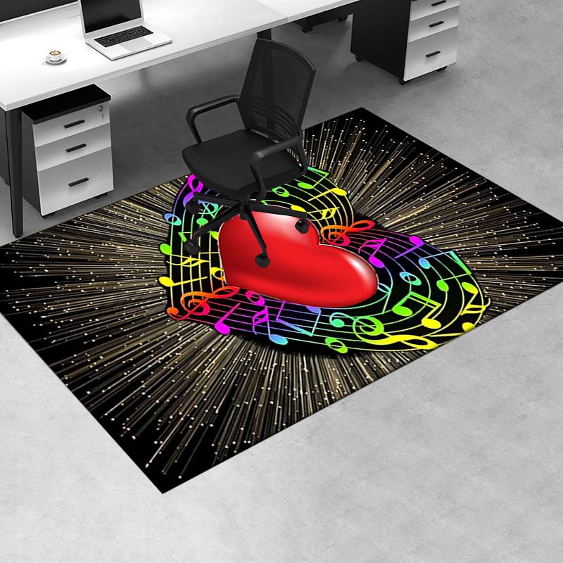 Colorful Musical Notes Heart Chair Mat Office Carpet, Home Decor, Desk Pad Gift, Suitable for Bedroom, Living Room, Various Rooms