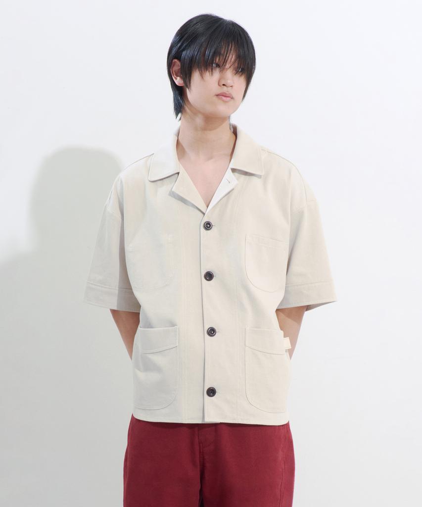 Poseuteupeulei (Men'S) French Work Short Sleeve Shirt_Ivory