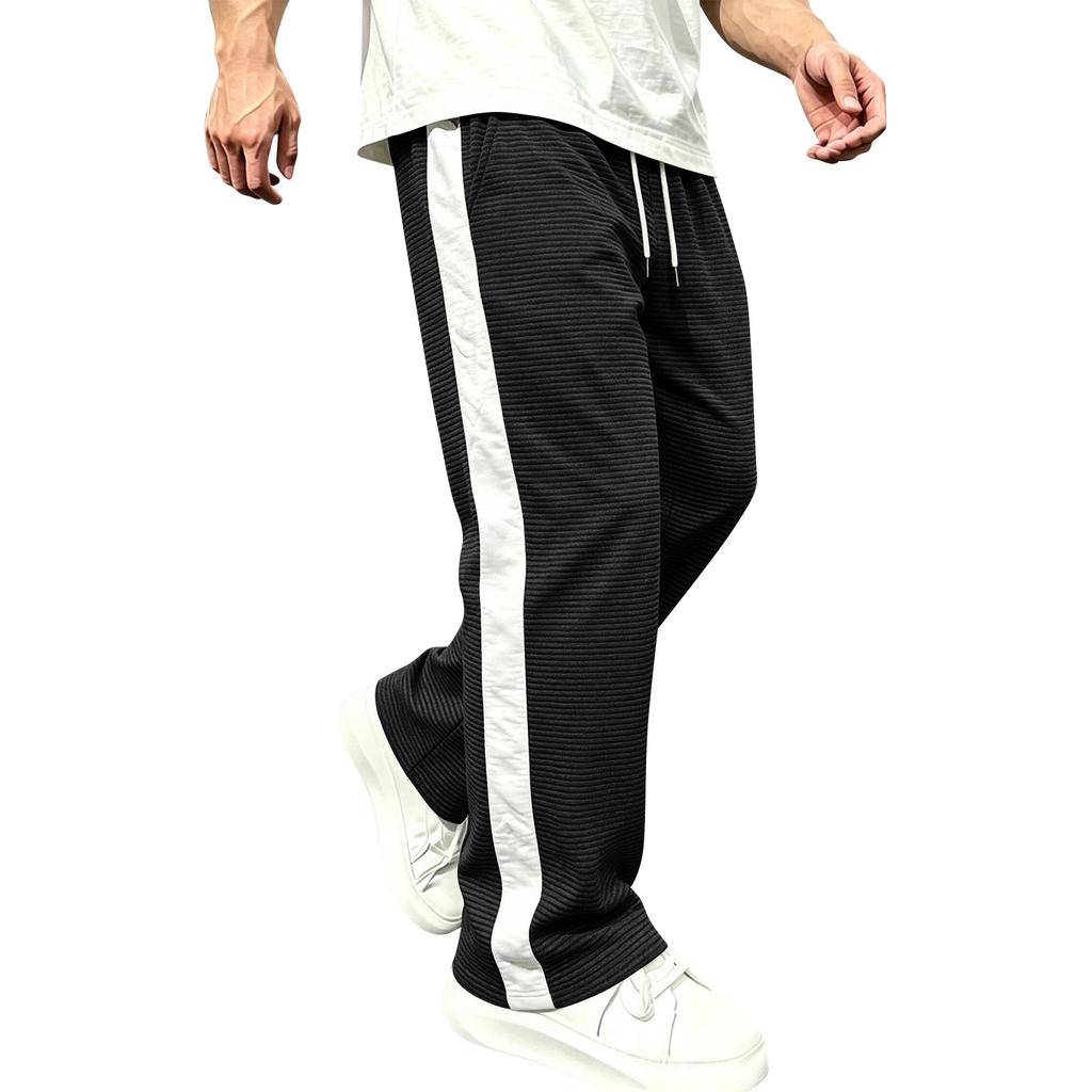 Men's Loose Fit Straight Leg Casual Pants with Stripe Pattern