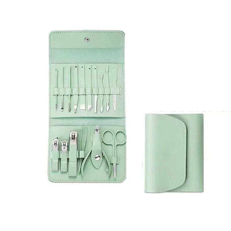 16-Piece Matcha Green Manicure Set: Nail Clippers, Scissors, Ear Pick, Pedicure Tools