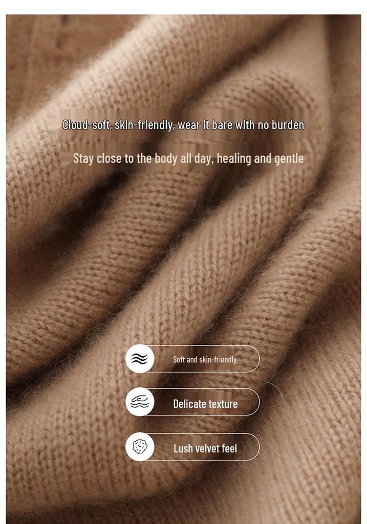 Women's High-End Cashmere Turtleneck Sweater - Long Sleeve, Loose Fit, Warm Knit Wool Base Layer for Autumn/Winter.