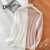 Women Top Ultra Thin See Through Lace Long Sleeves Solid Color Loose Soft Casual Mock Neck Visible Spring Summer Shirt