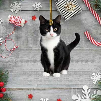 2D Acryl Plüsch Schwarz-Weiß Katze Kleiner Dekorativer Anhänger für Auto Rückspiegel Dekoration Anhänger für Tierliebhaber