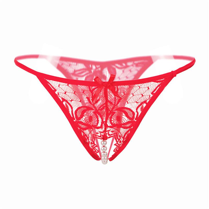 Plus Size Lace Panties For Sex Open Crotch Briefs With Pearls Women Thongs And G Strings Sexy Transparent Lingerie Underwear