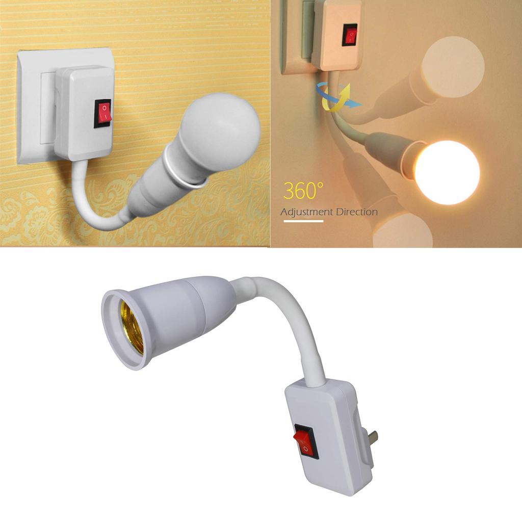 E27/E26 Plug in Light Socket Adapter with On/Off Switch Flexible Neck Extension Lamp Bulb Holder Converter for Night Light Bedside lamp Wall lamp