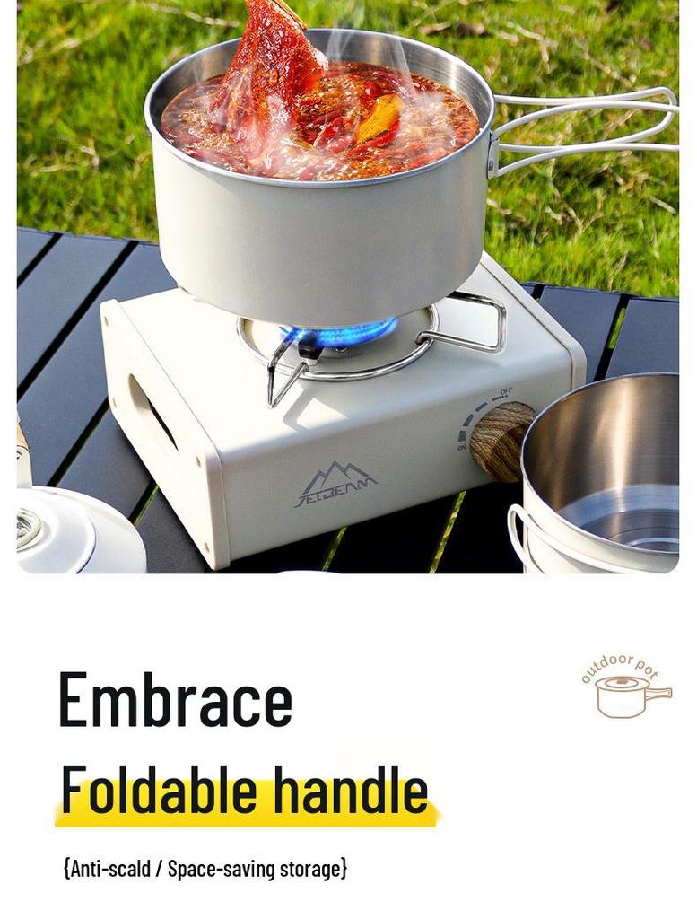 JETBeam 304 Stainless Steel Camping Cookware Set: Includes Outdoor Kettle and Pots for Camping and Picnicking.