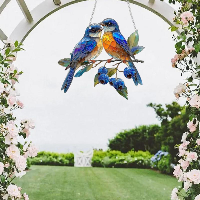 Pingente de Beija-Flor Colorido Acrílico 2D Enfeites de Janela Pássaros Sinos de Vento de Jardim Peça Central de Vento para Casa Estúdio